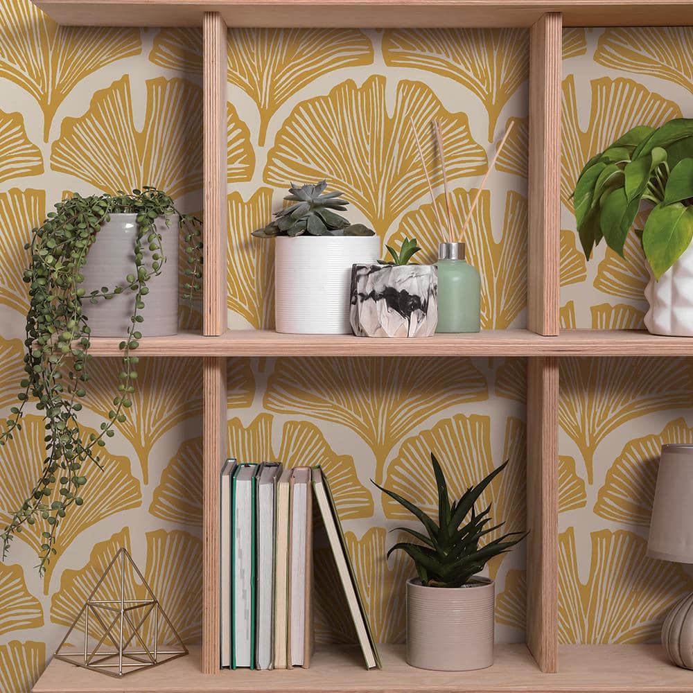 Golden Mustard Palm Self-Adhesive Removable Wallpaper Roll