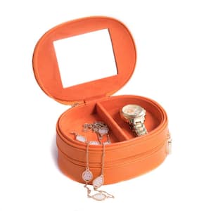 Orange "Lizard" Leather 2-Level Jewelry Case with Mirror, Zipper Closures and Soft Velour Lined