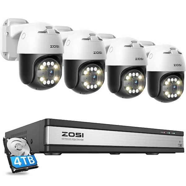 ZOSI 4K 16-Channel POE 4TB NVR Security Camera System w/4 X 355-Degree Pan Tilt 5MP Wired Outdoor, Person Vehicle Detect