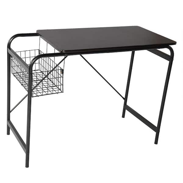 LUCKY ONE Eurico 38.7 in. Walnut Black Rectangle MDF Top Frame Computer Desk