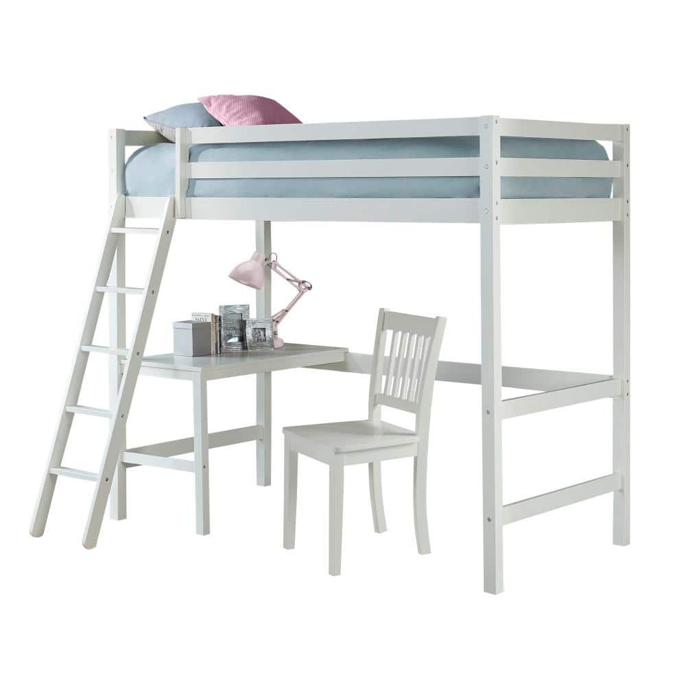 Hillsdale Furniture Caspian Twin Loft Bed with Desk Chair, White 2179