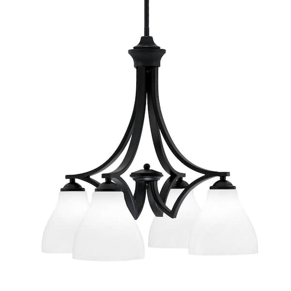 Unbranded Clevelend 4-Light Matte Black Chandelier, Round Chandelier with 6.25 in. White Marble Glass Shades, No bulbs included