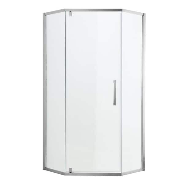 ANGELES HOME 34-1/8 in. W x 72 in. H Neo Angle Pivot Semi Frameless Corner Shower Enclosure in Chrome Finish with Hardware