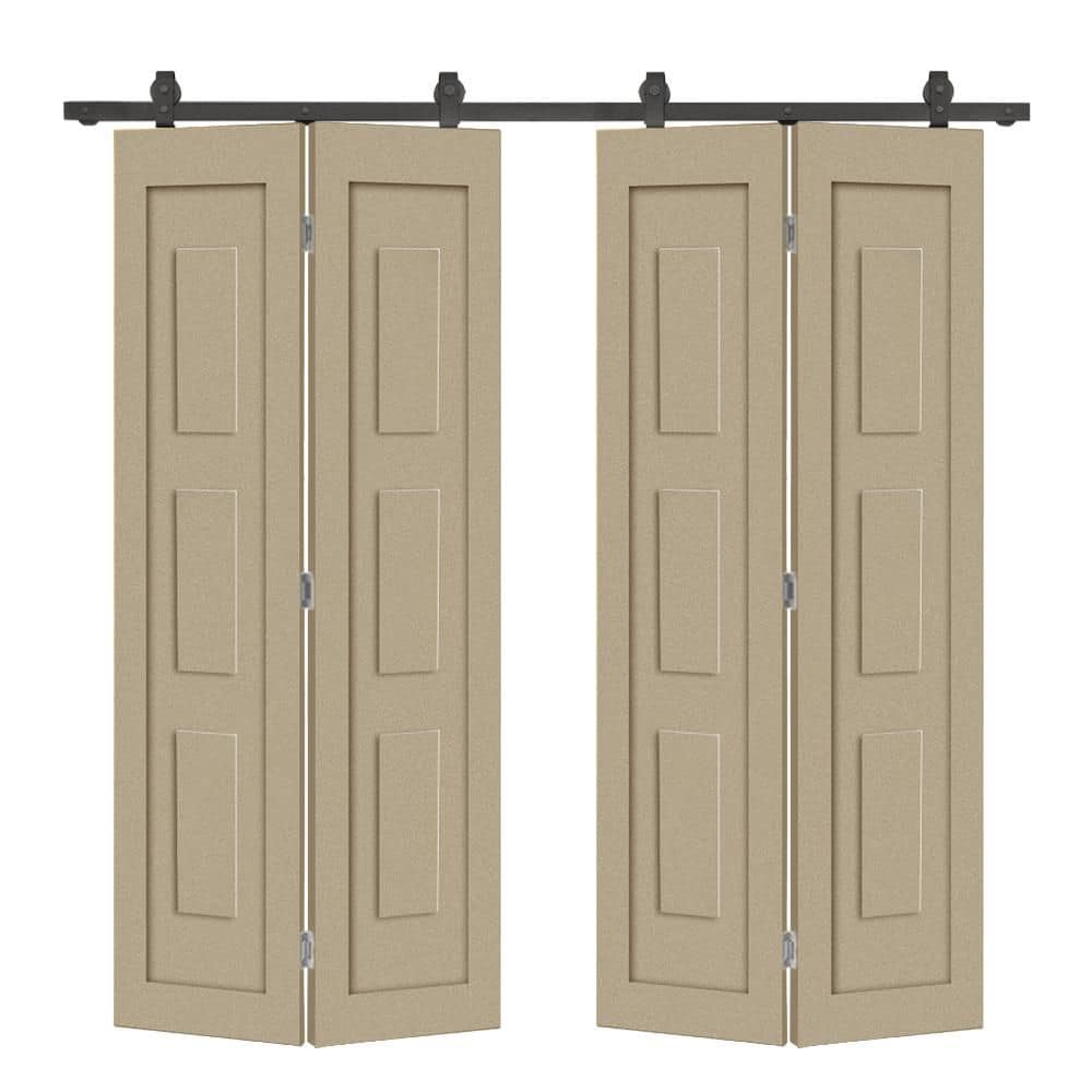 48 in. x 80 in. 3 Panel Shaker Hollow Core Unfinished Composite Double Bi-fold Door with Barn Door Hardware Kit price history on PriceWatchPro