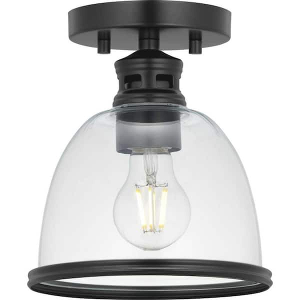 Progress Lighting Pelzer 7 in. 1-Light Matte Black Flush Mount with Clear Glass Shade