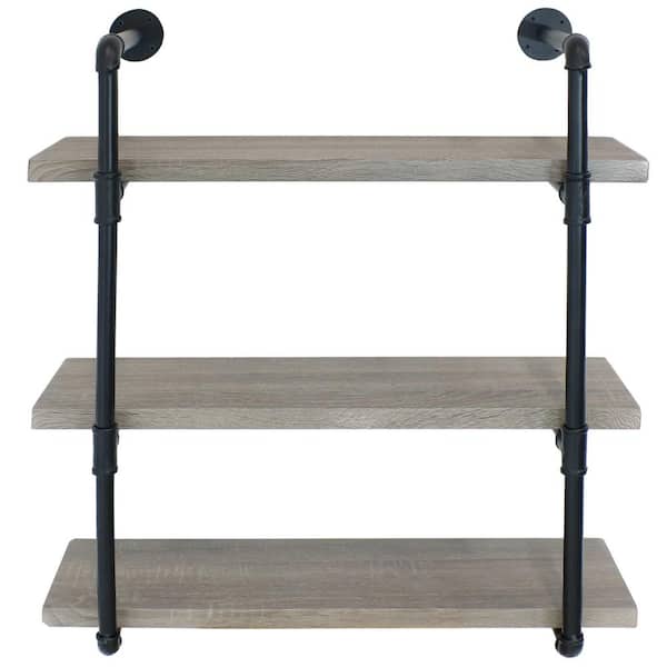 Sunnydaze Decor Industrial Style 3-Tier Bookshelf - Wood Veneer Shelves - Smoky Gray