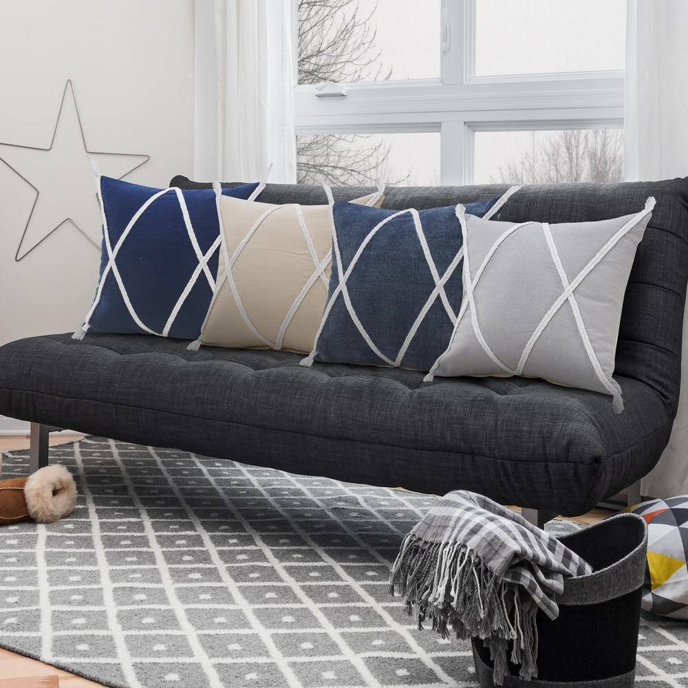 Gray and White Braided Geometric Square Throw Pillow
