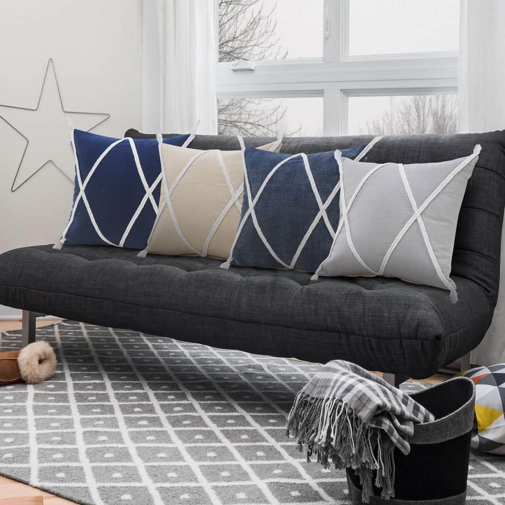Birch and White Braided Tassel Square Throw Pillow, 20 in.
