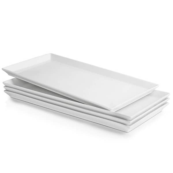 15.5 in. White Porcelain Rectangular Serving Platter, Serving Trays Stackable Chip-Resistant for Daily Use (Set of 4)