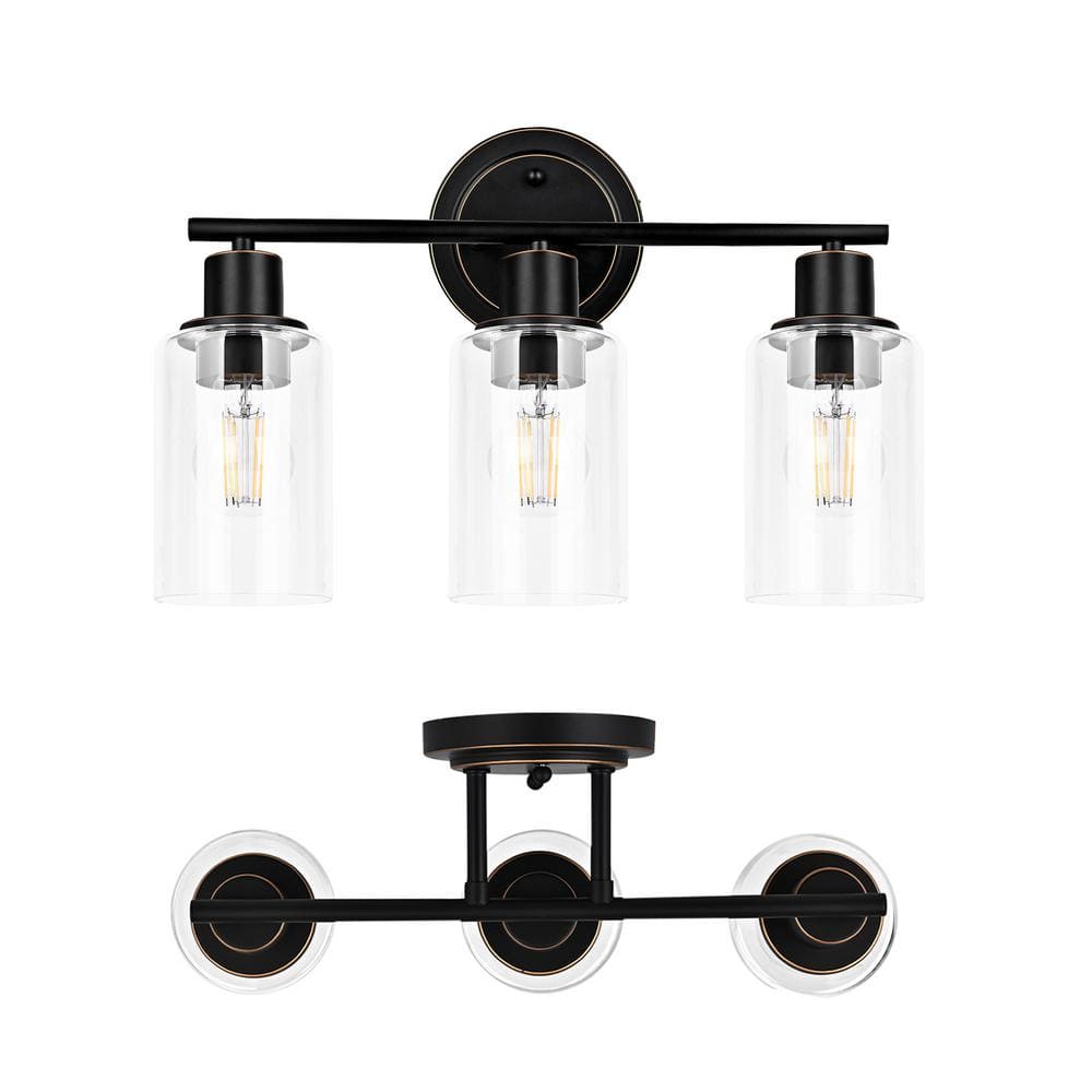 Hukoro GLA 17 in. 3-Light Bronze Vanity Light Fixture with