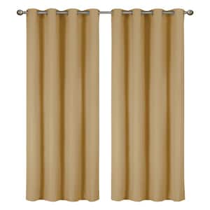 Lillian Collection Gold Polyester Solid 55 in. W x 84 in. L Thermal Grommet Indoor Blackout Curtains (Set of 2)