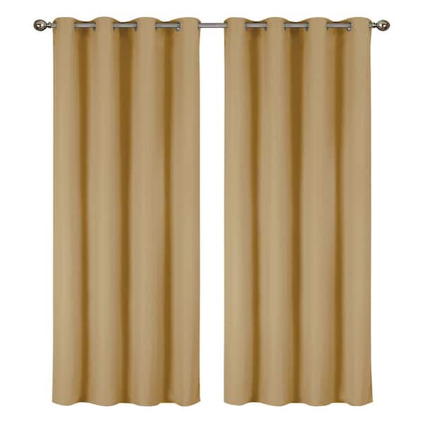 J&V TEXTILES Lillian Collection Gold Polyester Solid 55 in. W x 84 in. L Thermal Grommet Indoor Blackout Curtains (Set of 2)