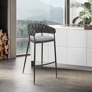 Giovanni 30 in. Gray Low Back Metal Bar Stool with Faux Leather Seat