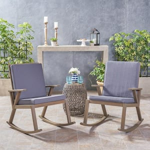 Champlain Gray Wood Outdoor Rocking Chairs with Dark Gray Cushions (2-Pack)