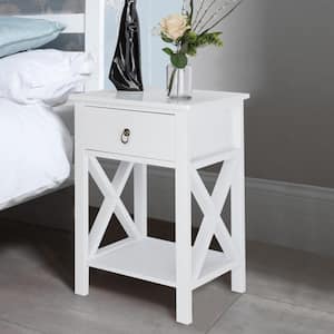 1-Drawer White Nightstand Bedside Table (15.7 in. W x 11.8 in. D x 21.6 in. H)