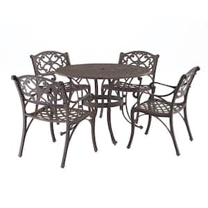 Sanibel Rust Bronze 5-Piece Cast Aluminum Outdoor Dining Set with Coral Cushions