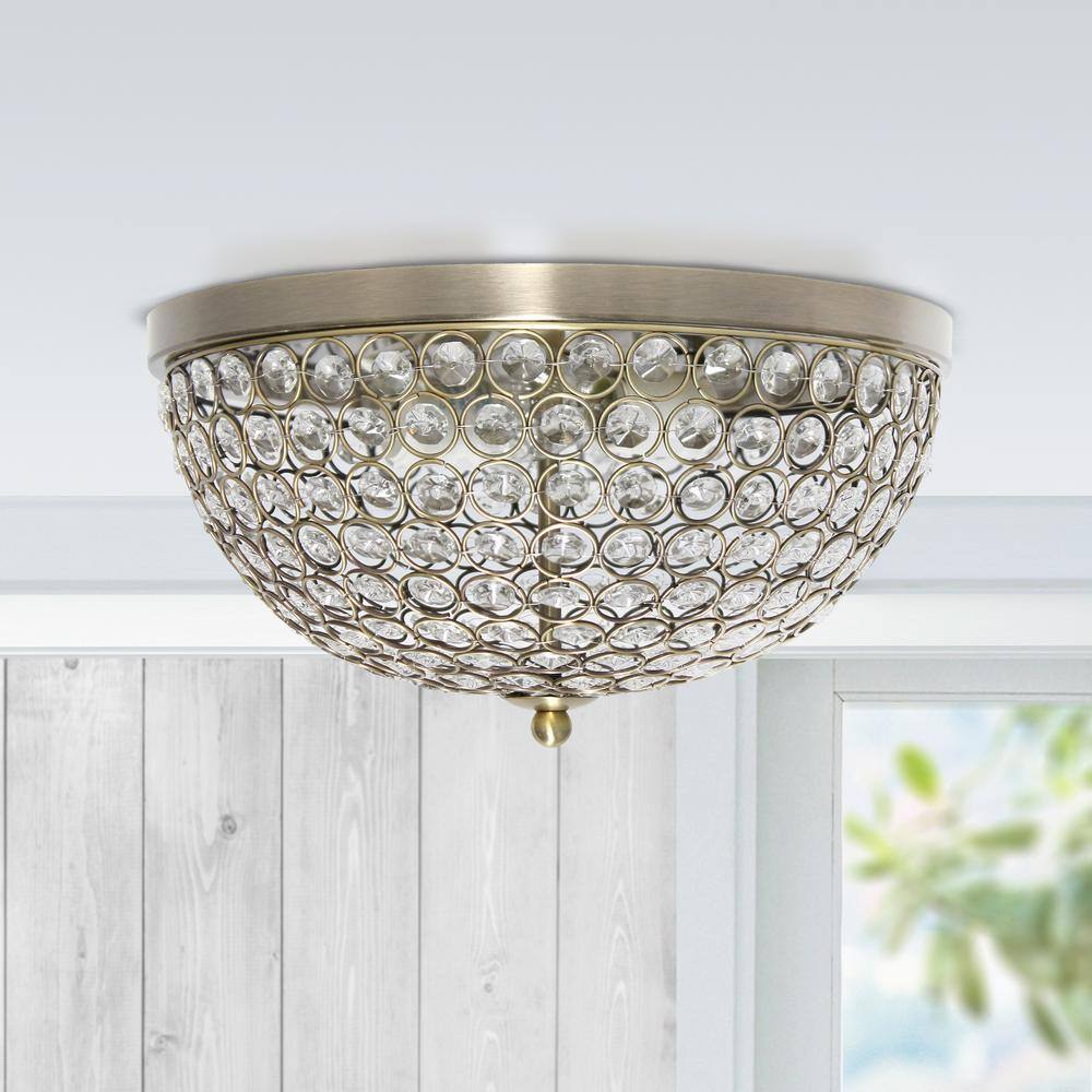Antique Brass Crystal LED Flush Mount Ceiling Light