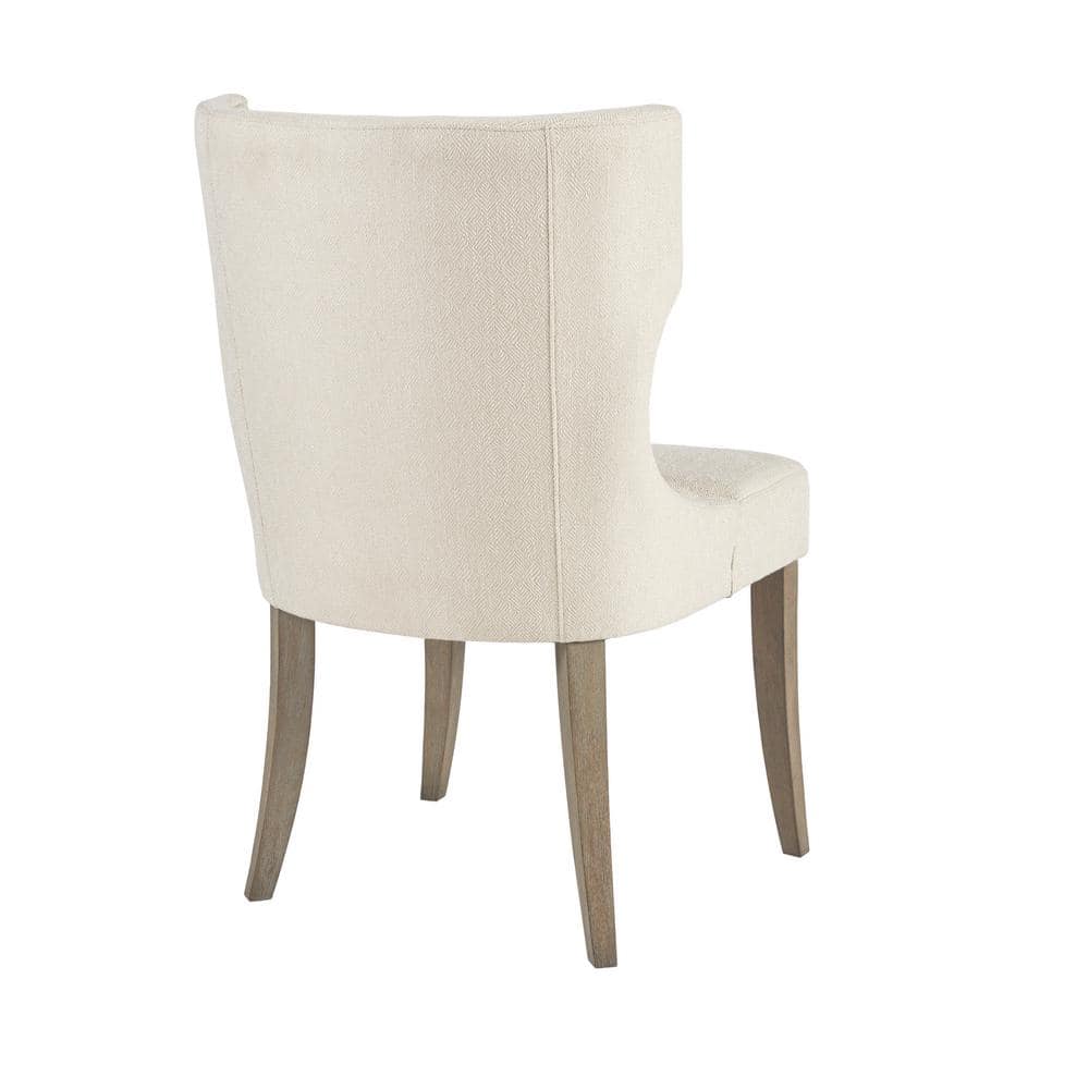 Cream Upholstered Wingback Dining Chair with Rubberwood Legs