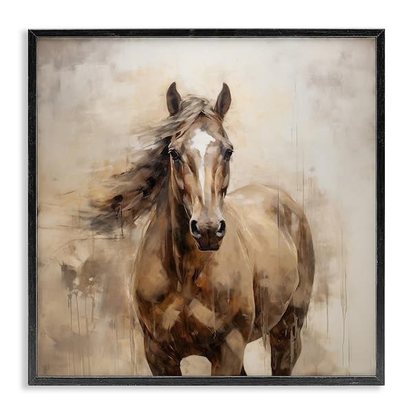 Horse with Modern Drip by PI Creative Art 1-Piece Black Framed Animal Giclee Art Print 24 in. x 24 in.