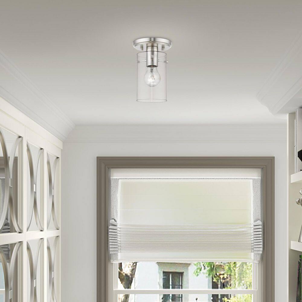 Munich Contemporary Brushed Nickel 1-Light Indoor/Outdoor Flush Mount