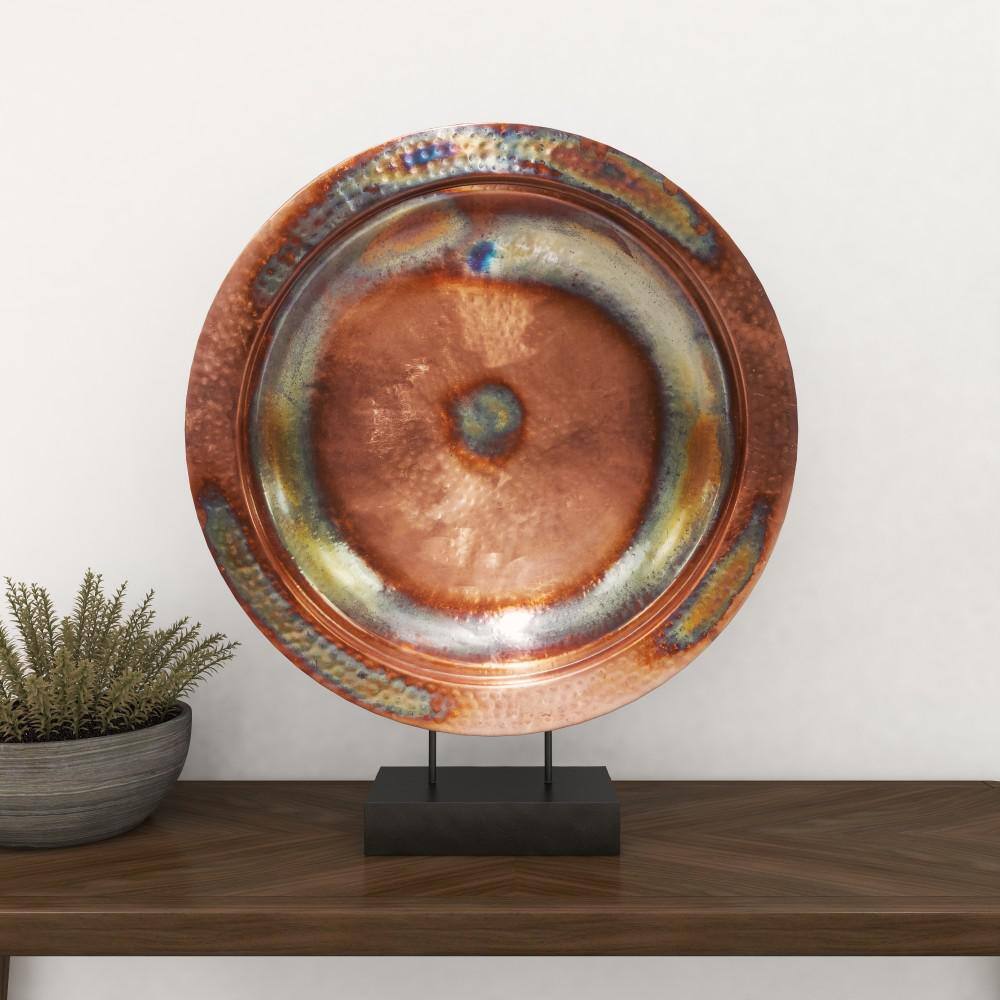 Copper Round Geometric Sculpture with Black Stand