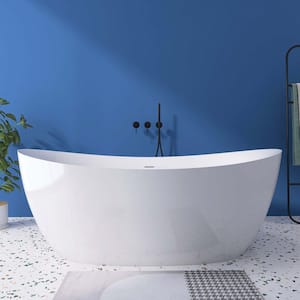 Moray 63 in. x 31 in. Acrylic Flatbottom Freestanding Soaking Non-Whirlpool Bathtub with Pop-up Drain in Glossy White