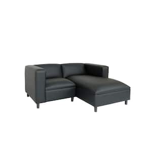 Amelia 84 in. Rolled Arm Faux Leather Rectangle Sofa in Black
