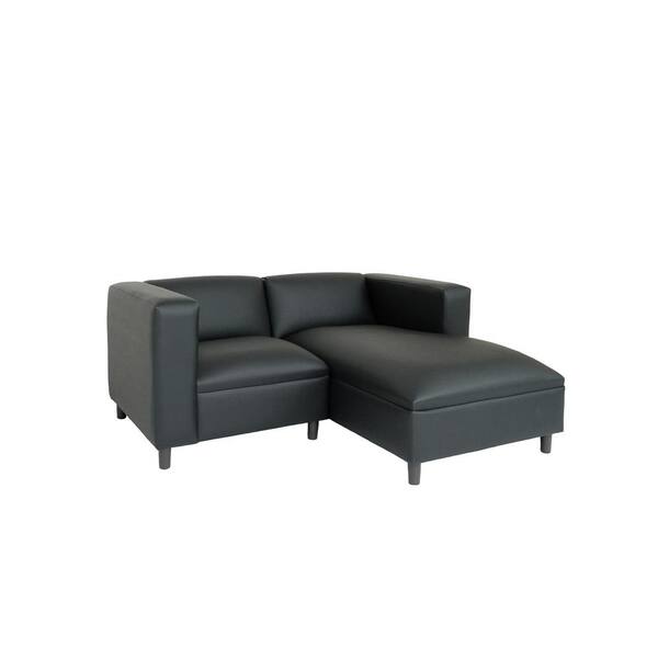 HomeRoots Amelia 84 in. Rolled Arm Faux Leather Rectangle Sofa in Black