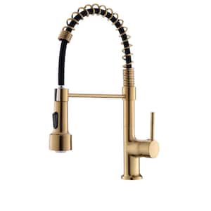 Single-Handle Pull Down Sprayer Kitchen Faucet with LED Kitchen Sink Faucet in Brushed Gold