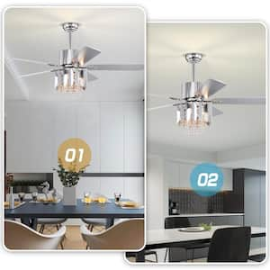 52 in. indoor Chrome Crystal Ceiling Fan with Remote Control and Reversible Motor