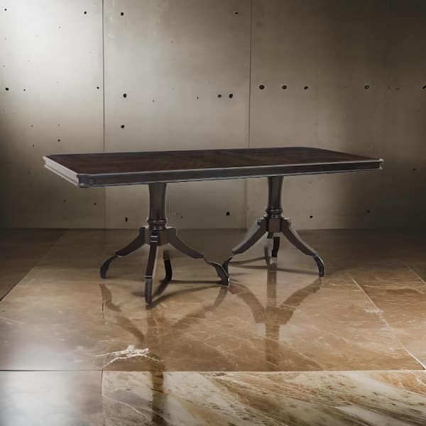 Benjara Stoe Brown Engineered Wood Rectangle 95.5 in. Pedestal Base Dining Table Seats 10