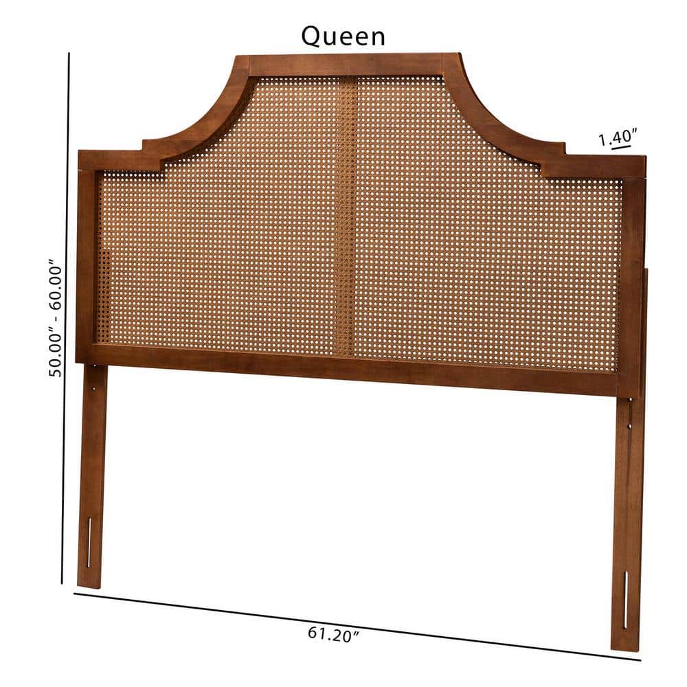 Walnut Brown Wood and Rattan Queen Headboard with Storage