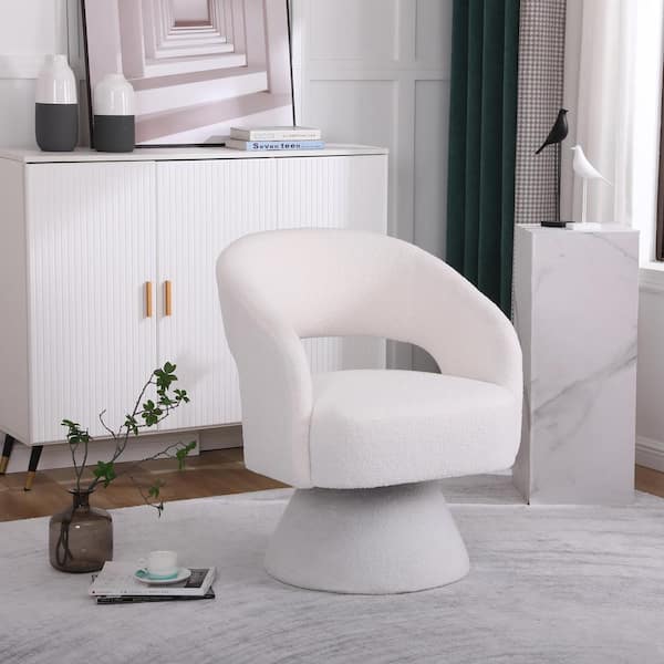 Fabric Upholstered White Swivel Accent Chair Armchair Round Barrel Chair Comfy Single Sofa Modern Side Chair