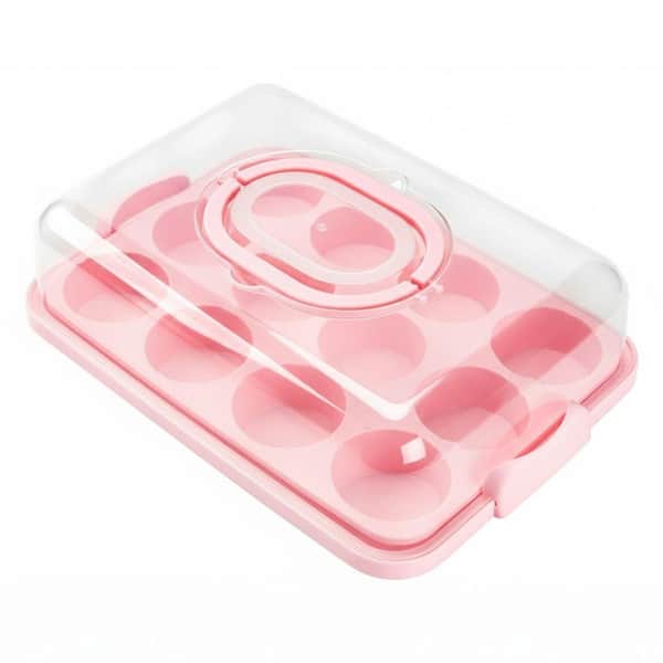 Pink Cupcake Carrier Set with Lid Multi Functional Cake Holder for Muffins Pies Pastries Snacks Fruit Desserts