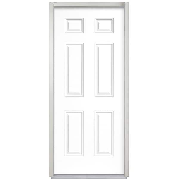 Masonite 32 in. x 80 in. Security 6-Panel Right-Hand Inswing Primed Steel Prehung Front Door No Brickmold and Metal Frame