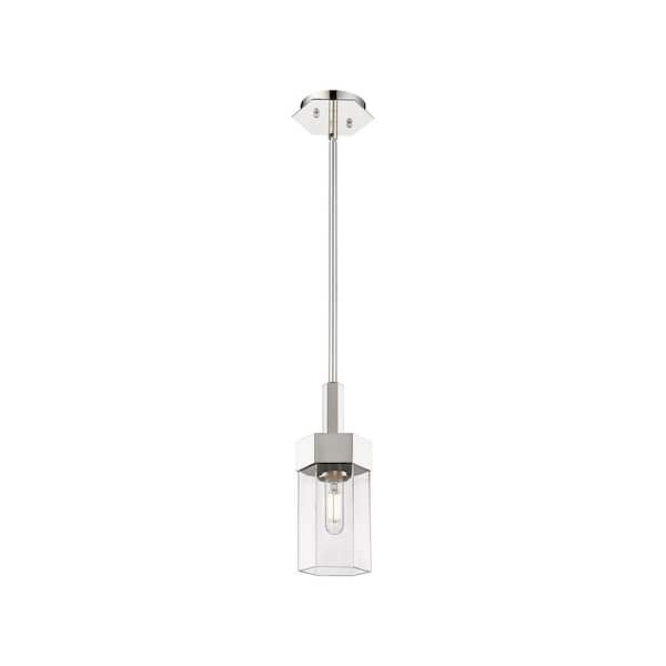 Innovations Claverack 100-Watt 1 Light Polished Nickel Shaded Pendant Light with Clear glass Clear Glass Shade