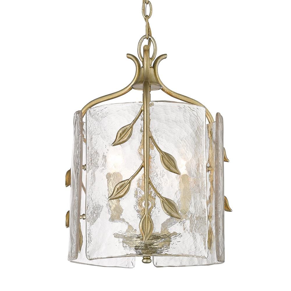 White Gold Hammered Water Glass Pendant Light with Plant Accents
