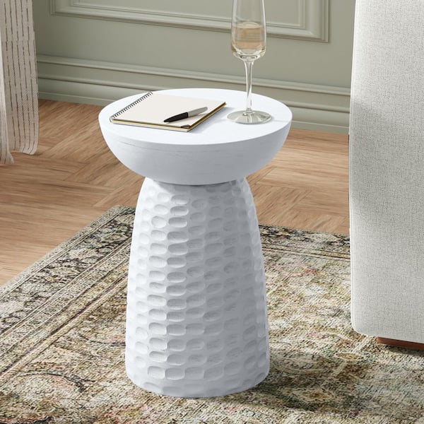 Boyd Solid Mango Wood 13 in. Wide Round Contemporary Wooden Accent Table in White, Fully Assembled