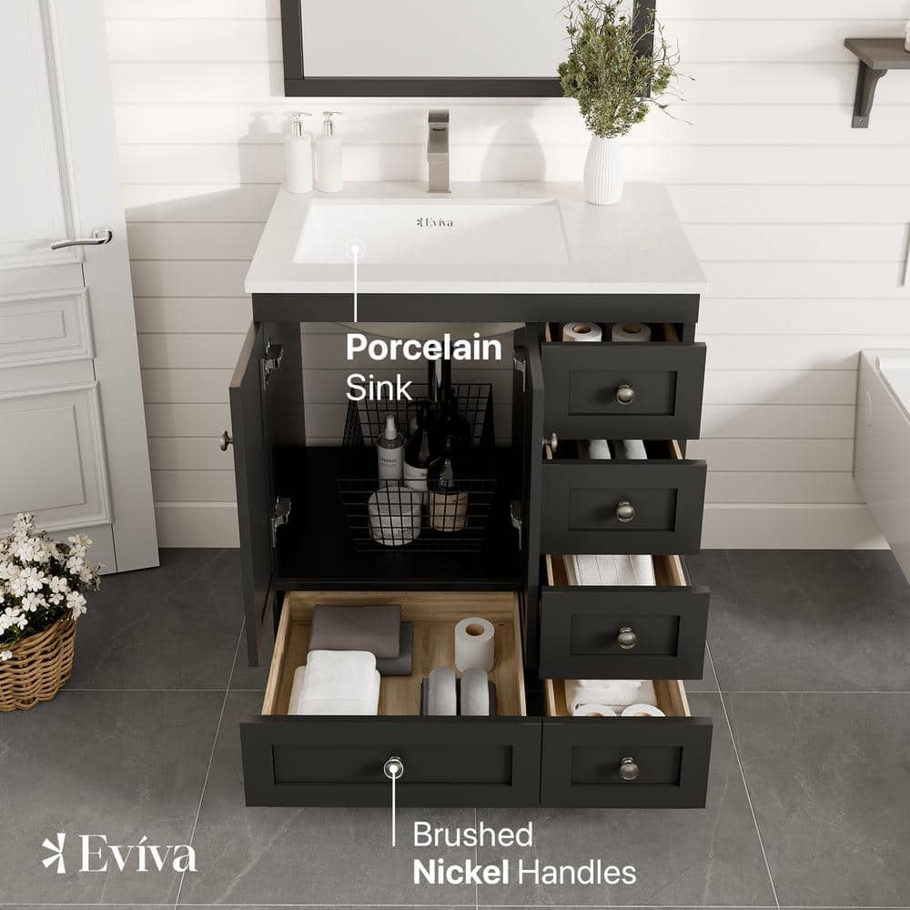 Happy 30" Espresso Birch Vanity with Carrara Marble Top