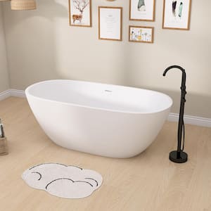 65 in. x 29.5 in. Acrylic Free Standing Bath Tub Oval Freestanding Soaking Bathtub with Removable Drain in Matte White