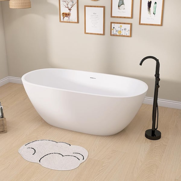 NTQ 65 in. x 29.5 in. Acrylic Free Standing Bath Tub Oval Freestanding Soaking Bathtub with Removable Drain in Matte White
