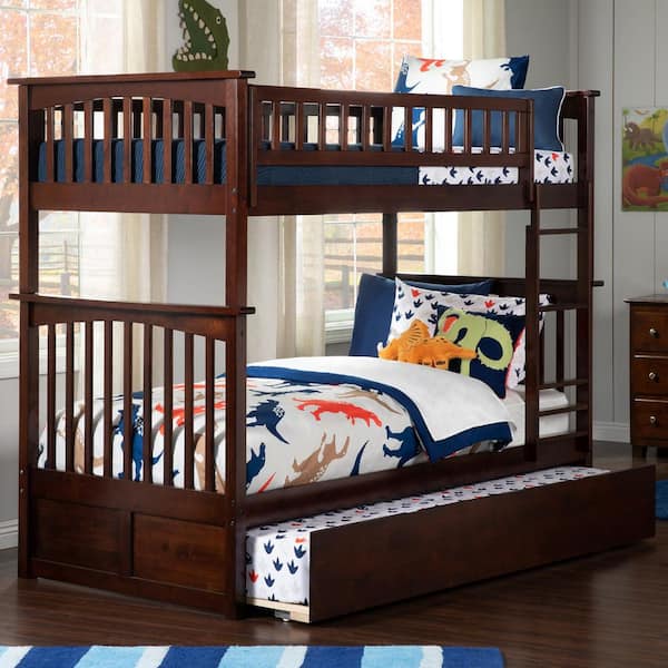 AFI Columbia Bunk Bed Twin over Twin with Twin Size Urban Trundle Bed in Walnut