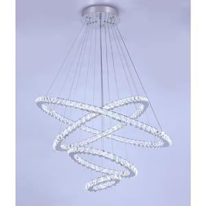 128-Watt 4-Light Integrated LED Silver Unique Tiered Style Crystal Chandelier