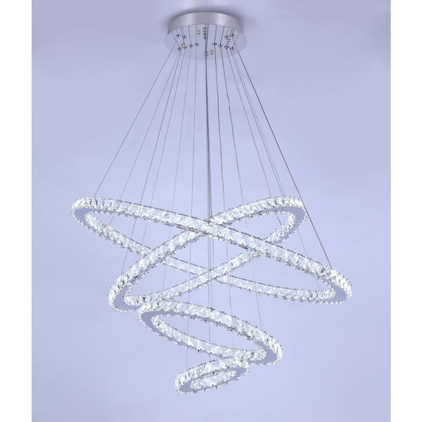 aiwen 128-Watt 4-Light Integrated LED Silver Unique Tiered Style Crystal Chandelier