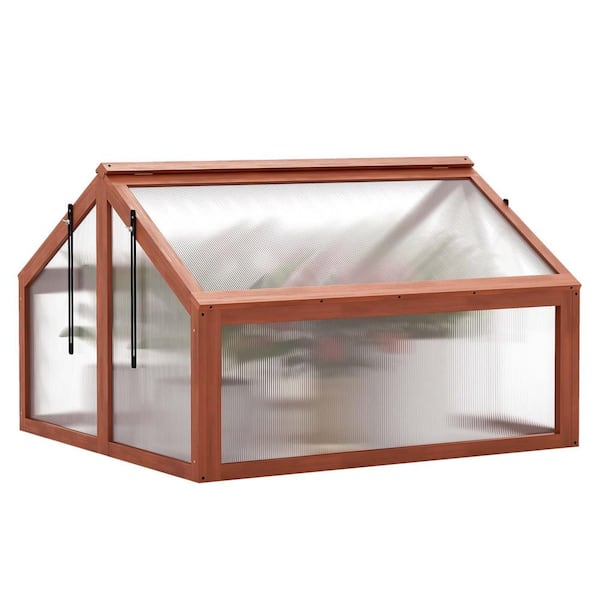 Costway 31.3 in. x 35.4 in. x 23.0 in. Wooden Red-brown Double Box Greenhouse Raised Plants Bed