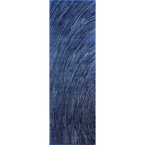 Everek Dk. Blue 3 ft. x 8 ft. (2'6" x 8') Abstract Contemporary Runner