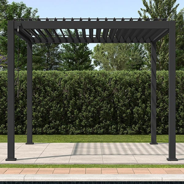 111A 10 ft. x 10 ft. Charcoal Aluminum Modern Pergola