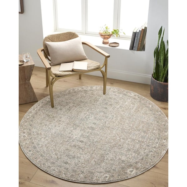 Poetry Tan Traditional Botanical 6 ft. 7 in. x 6 ft. 7 in. Area Rug