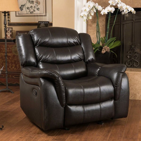 Black Berry Leather Glider Recliner with Adjustable Backrest