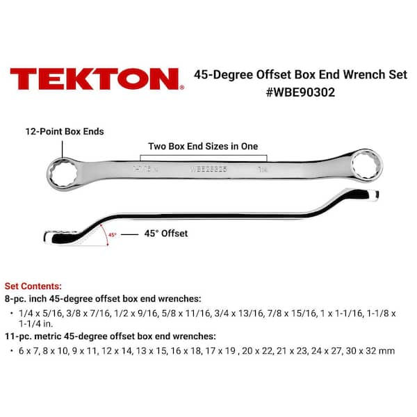 1/4 - 1-1/4 in., 6 - 32 mm 45-Degree Offset Box End Wrench Set (19-Piece)